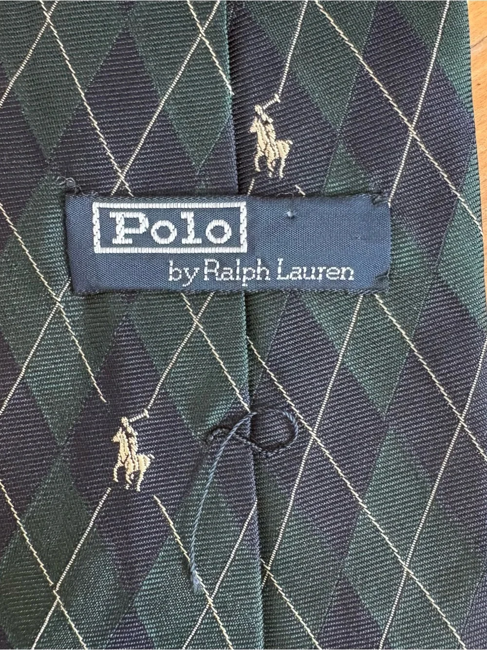 Vintage Polo Ralph Lauren Silk Tie Green Blue Argyle Plaid Embroidered Pony 90s